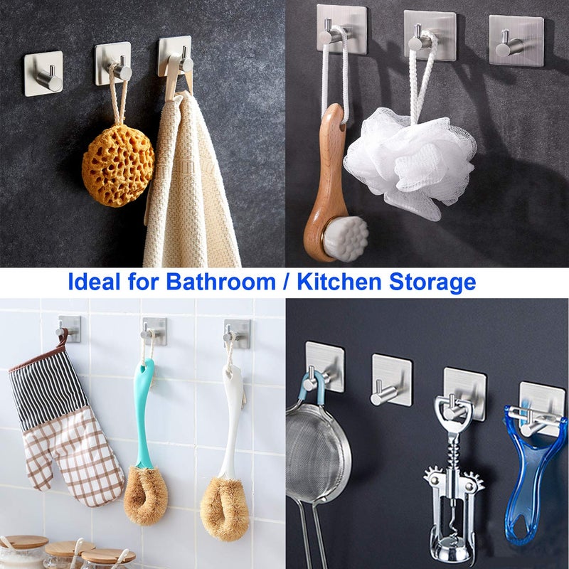 LOOGI Adhesive Hooks, Door Hooks Heavy Duty Towel Hooks Stick on Wall Waterproof Stainless Steel Robe Hanger for Hanging Bathroom Kitchen Home 5 Pack - Image 3